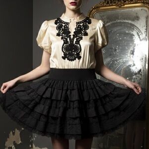 Bebe Silk Cream and Black Ruffle Dress